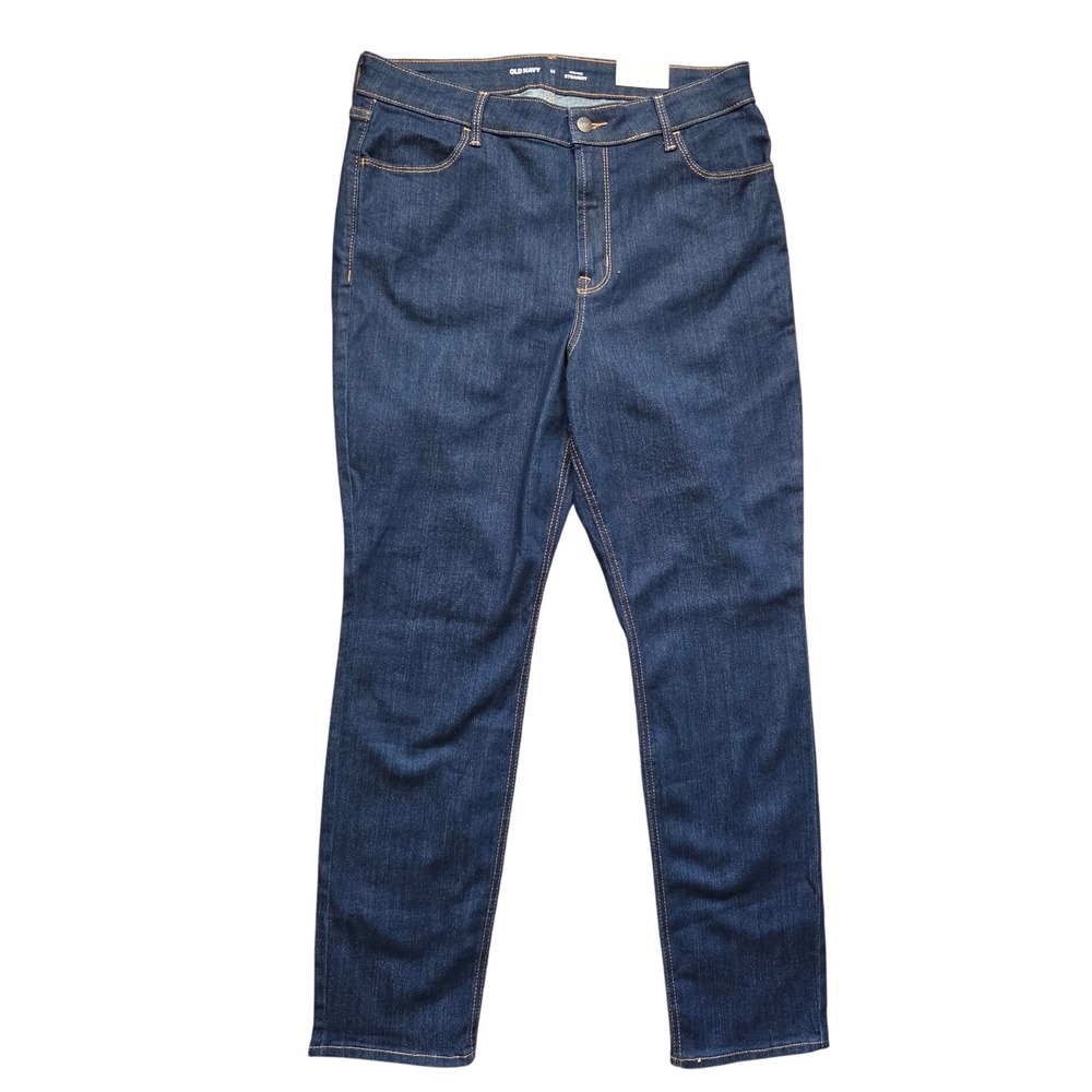 Old Navy NWT Womens High-Rise Straight Leg Jeans Dark Wash Blue Size 14